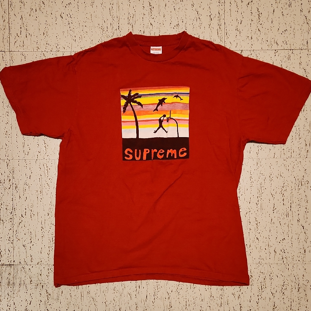 Supreme Red Spellout Beach Logo Dunk T Shirt